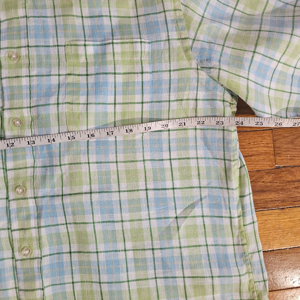 Vineyard Vines Green Blue Plaid Linen Button Down Shirt Large - Picture 3 of 6